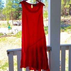 AD Added Dimensions Red Dress Long, Slanted Hem ,Embroidered.